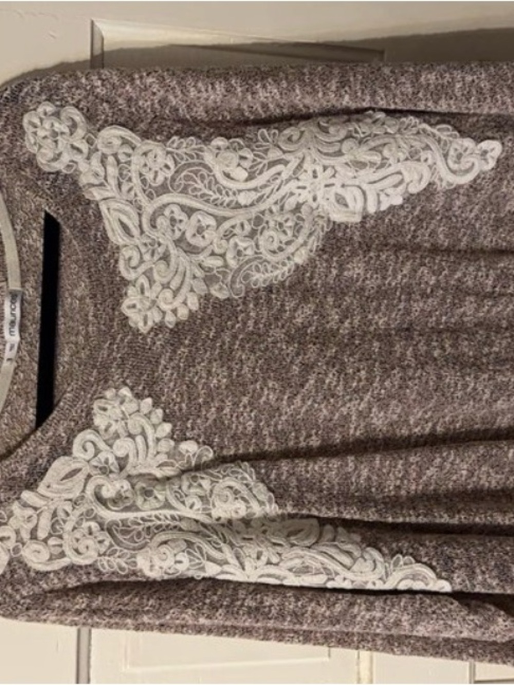 Maurices Heathered Taupe Knit Top with White Lace Trim